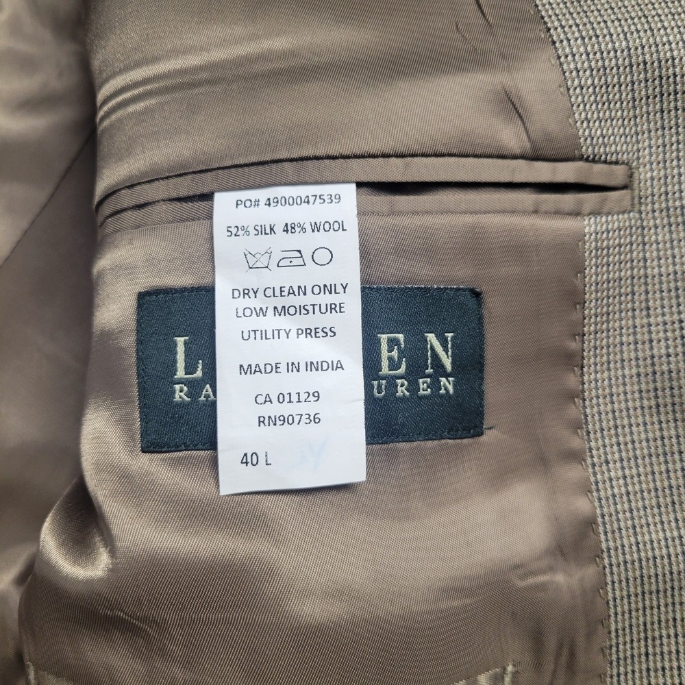 Lauren Ralph Lauren Mens Silk Wool Blend Sport Coat Blazer Tan Brown Houndstooth - Picture 11 of 15